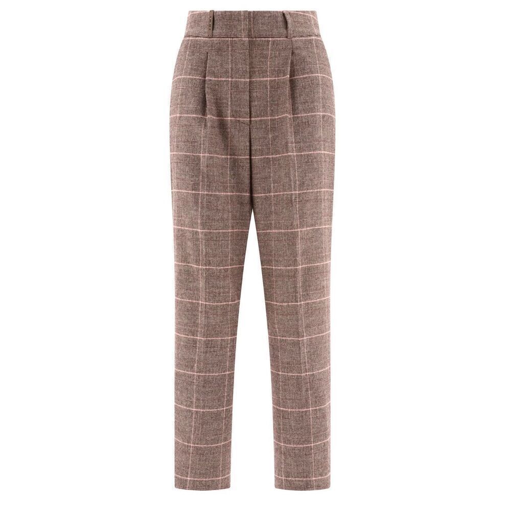 PESERICO Flannel Trousers in Brown Plaid/Pink NWT Size 48/12